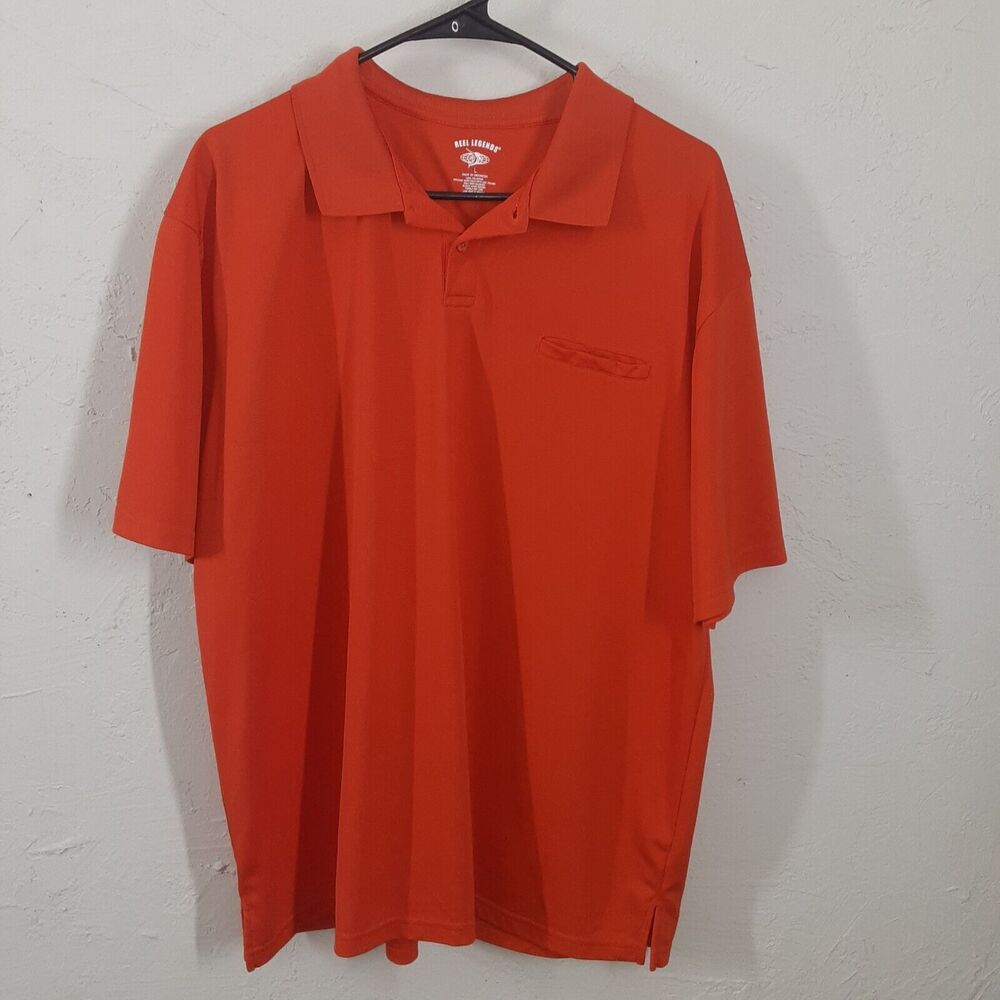 Reel Legends Men's Size L Large Polo Shirt Short Sleeve Orange Pocket Fishing